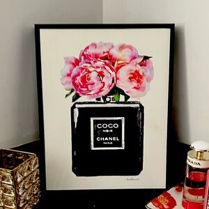 Chanel - Canvas Floral Black Framed Art Pc.